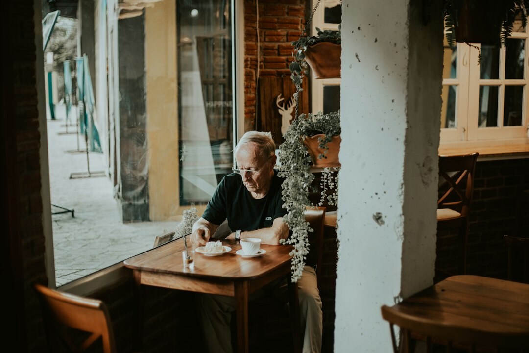 Senior couple enjoying coffee together at a cafe